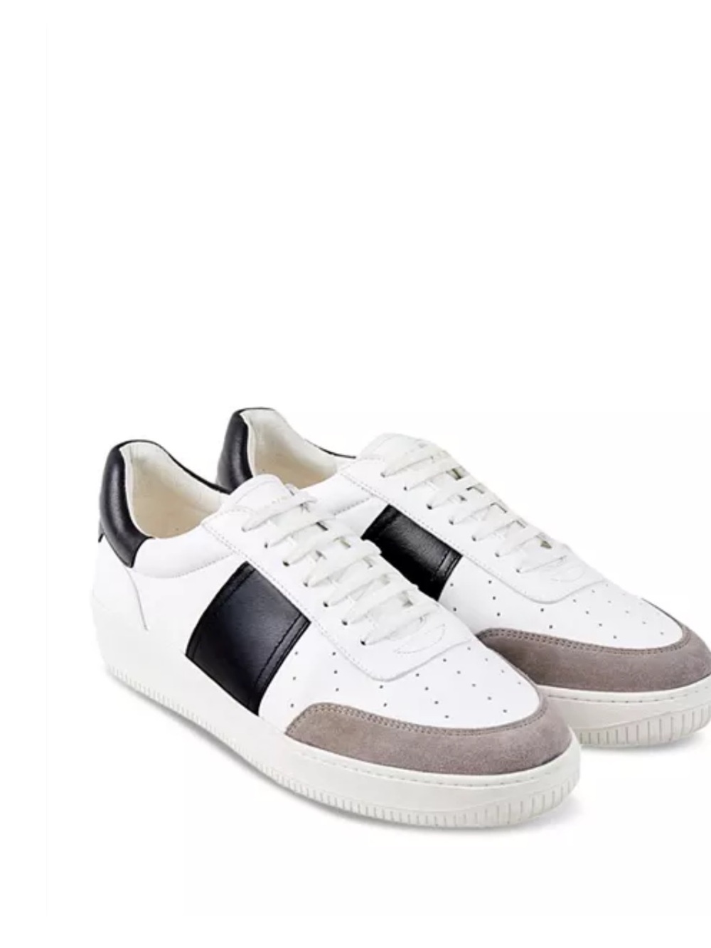 Sandro White Leather Magic lace-up Sneakers with Black Panel and Gray Suede Toe